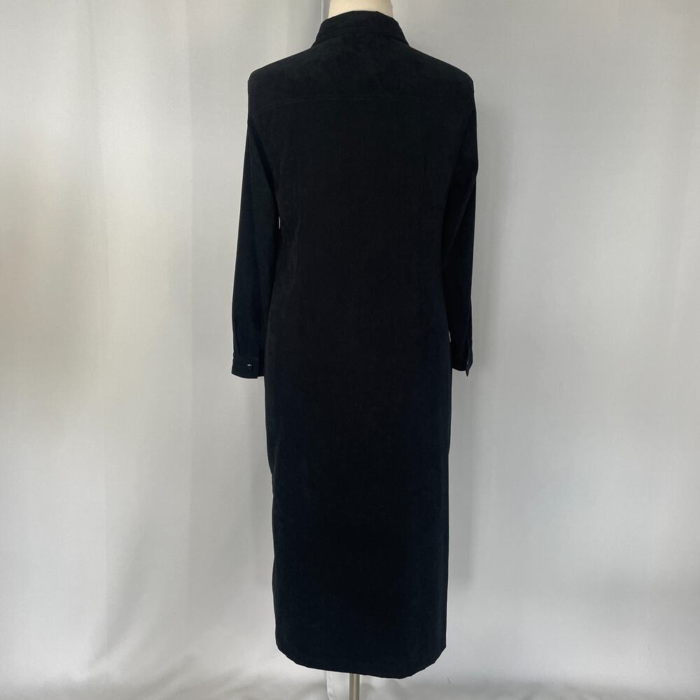 Vintage Maxi Dress Size 16 Black Solid Shirt Button Faux Suede Minimal Goth - Picture 6 of 12